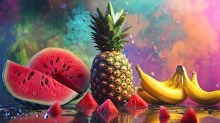 多彩背景下的新鲜水果组合
