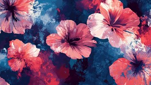 水彩风艳丽扶桑花图案