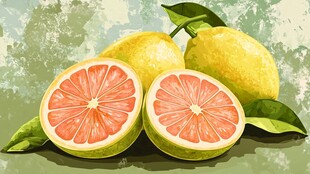 水彩风格的新鲜柚子水果图
