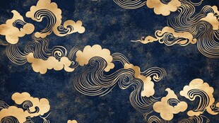 中式金云纹深蓝背景图案