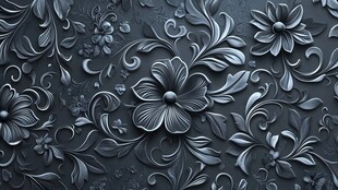 深色浮雕花卉纹理背景