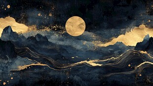 月夜山峦金波奇幻景象