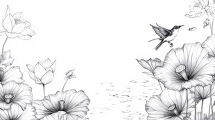 墨韵荷香间飞鸟悠然图