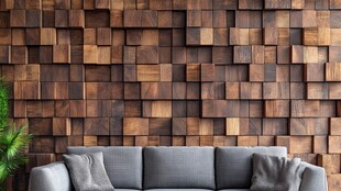 木质方块墙配简约沙发