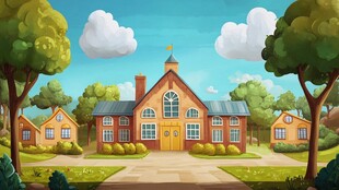 卡通风格的美丽校园风景