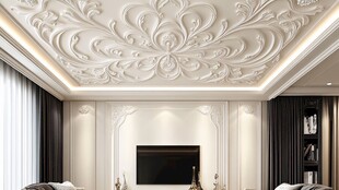 奢华欧式客厅天花板雕花设计