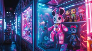 梦幻霓虹下的可爱娃娃机