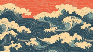 日式浮世绘风格汹涌海浪图