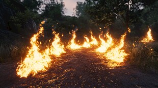 野外道路熊熊燃烧的火焰