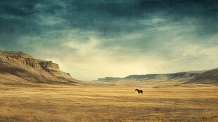 旷野孤马的苍茫景致