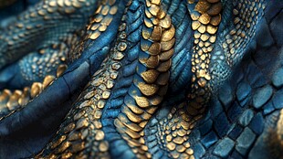 蓝金交织的华丽蛇纹皮革