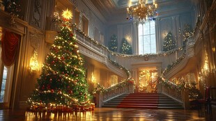 豪华大厅中的璀璨圣诞树