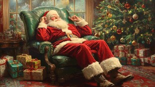 圣诞老人惬意休憩于圣诞屋