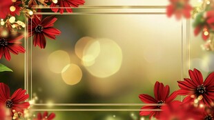 红花朵边框金色背景图