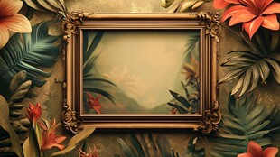 复古花框中的自然景致