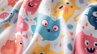 可爱怪兽图案的多彩布料