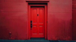 红色单门墙面特写