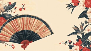 古典折扇与花卉中式图景