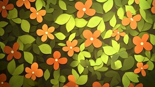 橙色小花绿叶背景图案