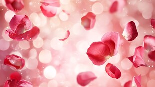 浪漫飘落的粉色玫瑰花瓣