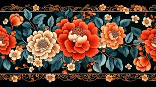 中式繁花锦簇花边图案