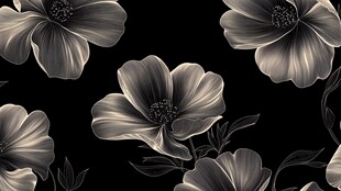 银灰花朵黑色背景图案