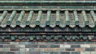 中式绿瓦砖墙建筑细节