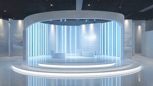 现代科技感弧形展台空间
