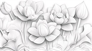 立体浮雕白描荷花图案