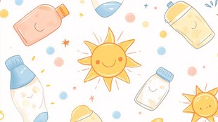 可爱婴童用品与太阳插画