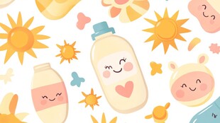 可爱奶瓶与阳光卡通图案