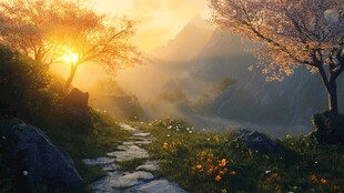 晨曦山间小径的梦幻美景