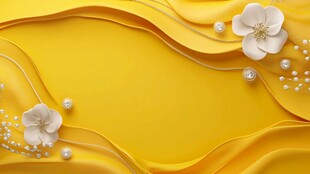 黄色绸带花朵珍珠背景图