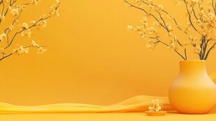 黄色花瓶中的素雅花枝