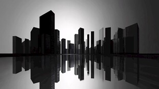 黑白都市建筑倒影