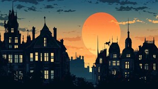 黄昏下的梦幻欧式建筑剪影