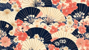 日式折扇花卉图案背景