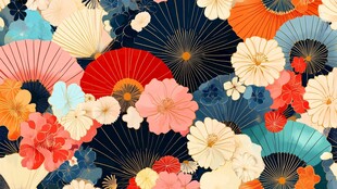 日式和风折扇花卉图案