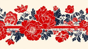 中式红牡丹花卉花边图案