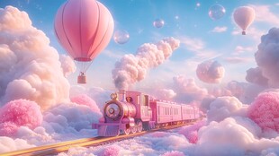 梦幻云端的粉色火车之旅