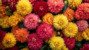 多彩大丽花绽放的美丽瞬间