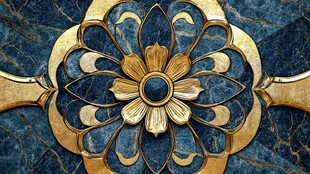 金色花纹镶嵌于蓝底之上