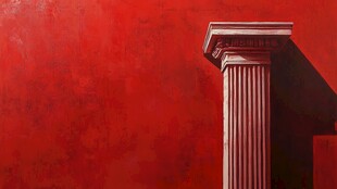 红色背景下的古典罗马柱