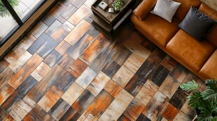 复古风拼接地砖客厅一角