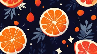 柑橘水果花卉图案背景图