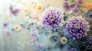 梦幻花卉与蝶的唯美画面