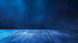 梦幻星空下的蓝色木质平台