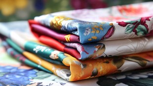 多彩印花布料堆叠展示