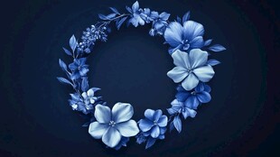 蓝色花卉环形装饰图案