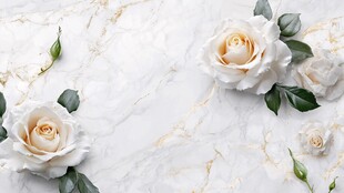 白玫瑰绽放于大理石背景